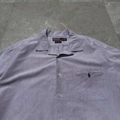 90s-00s Ralph Lauren Caldwell Purple Cotton Pocket Pony Open Collar Shirt KiiChain Clothing