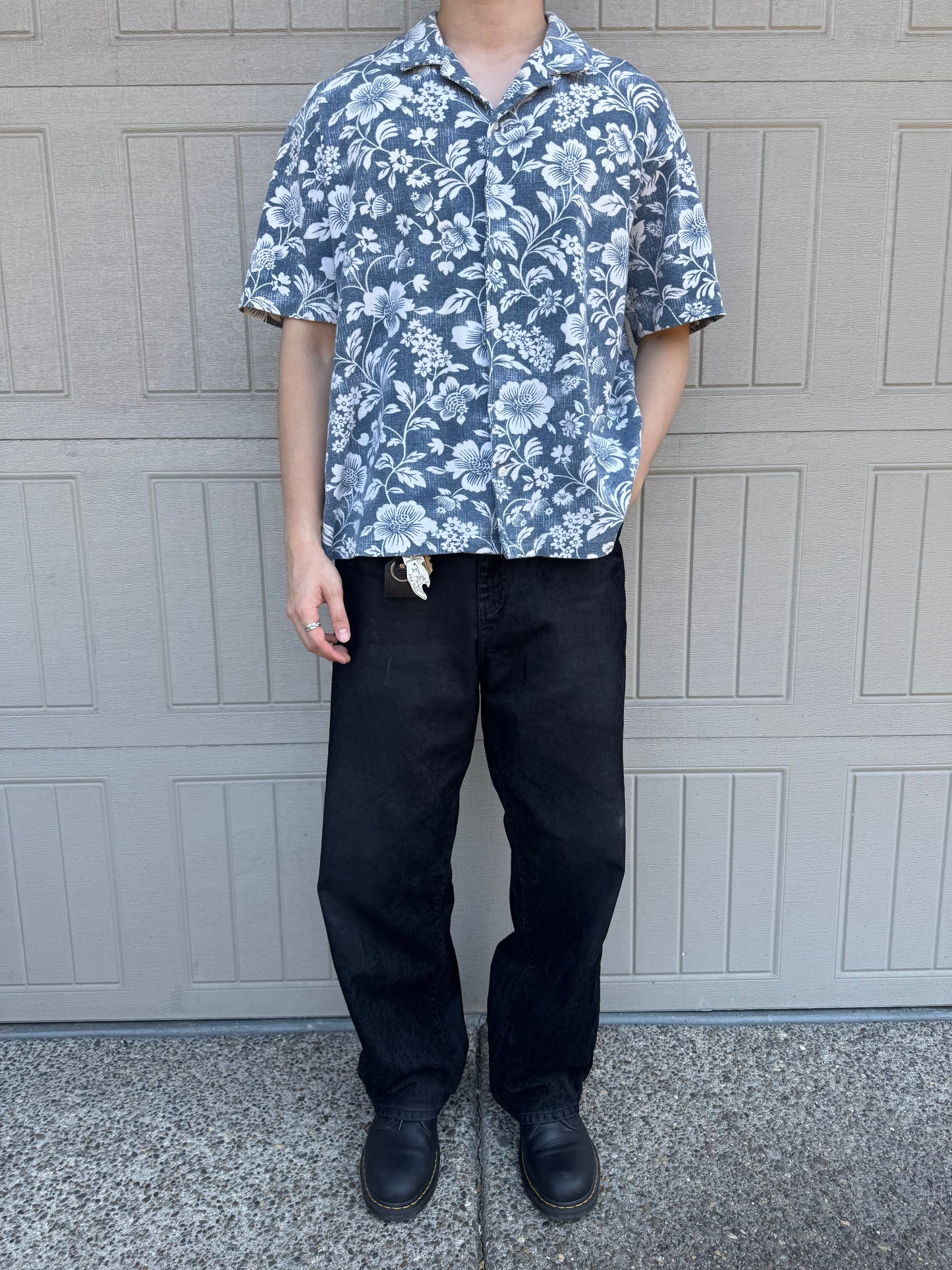 90s Polo by Ralph Lauren Blue Flower Knitted Open Collar Shirt XL