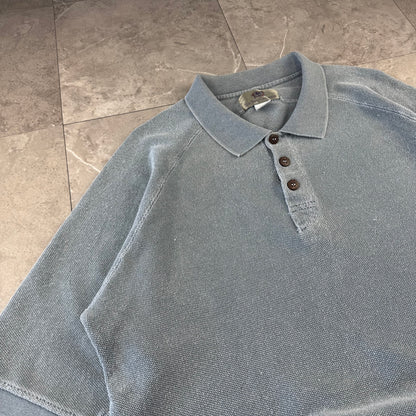 90s The Territory Ahead Faded Light Blue Raglan Heavyweight Polo Shirt