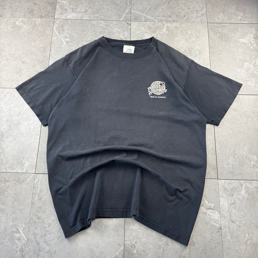 90s-00s Planet Hollywood Made in USA Faded Black Embroidered Logo T-Shirt
