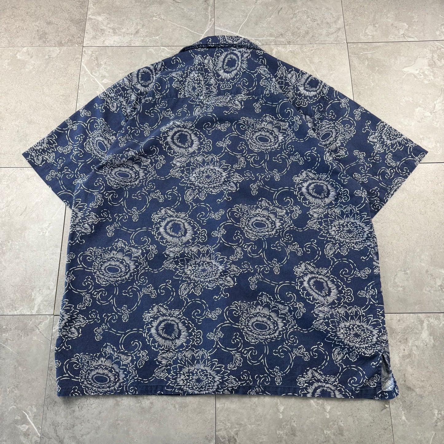 00s Ralph Lauren Polo Jeans Co. Navy Floral Open Collar Shirt