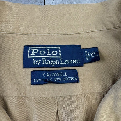 00s Polo by Ralph Lauren Caldwell No-Pony Beige Silk x Cotton Open Collar Shirt XL