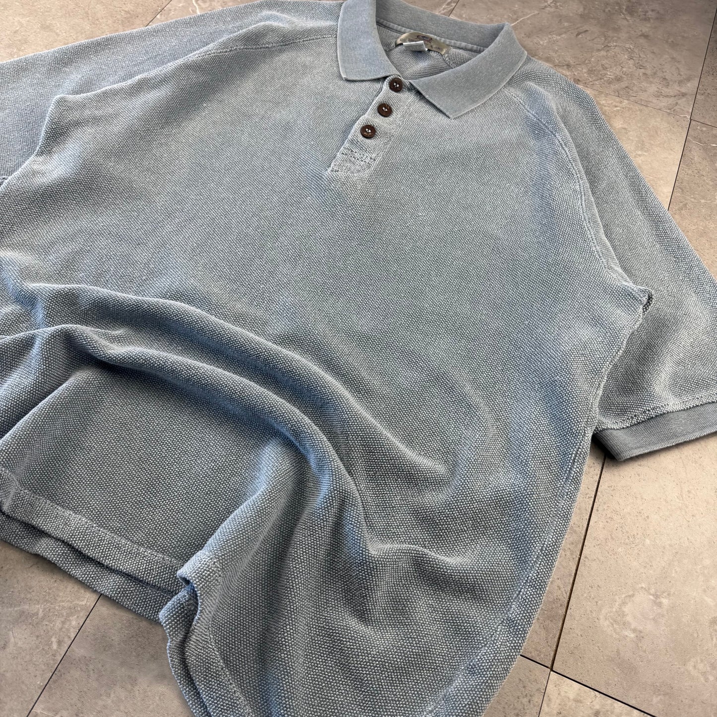 90s The Territory Ahead Faded Light Blue Raglan Heavyweight Polo Shirt
