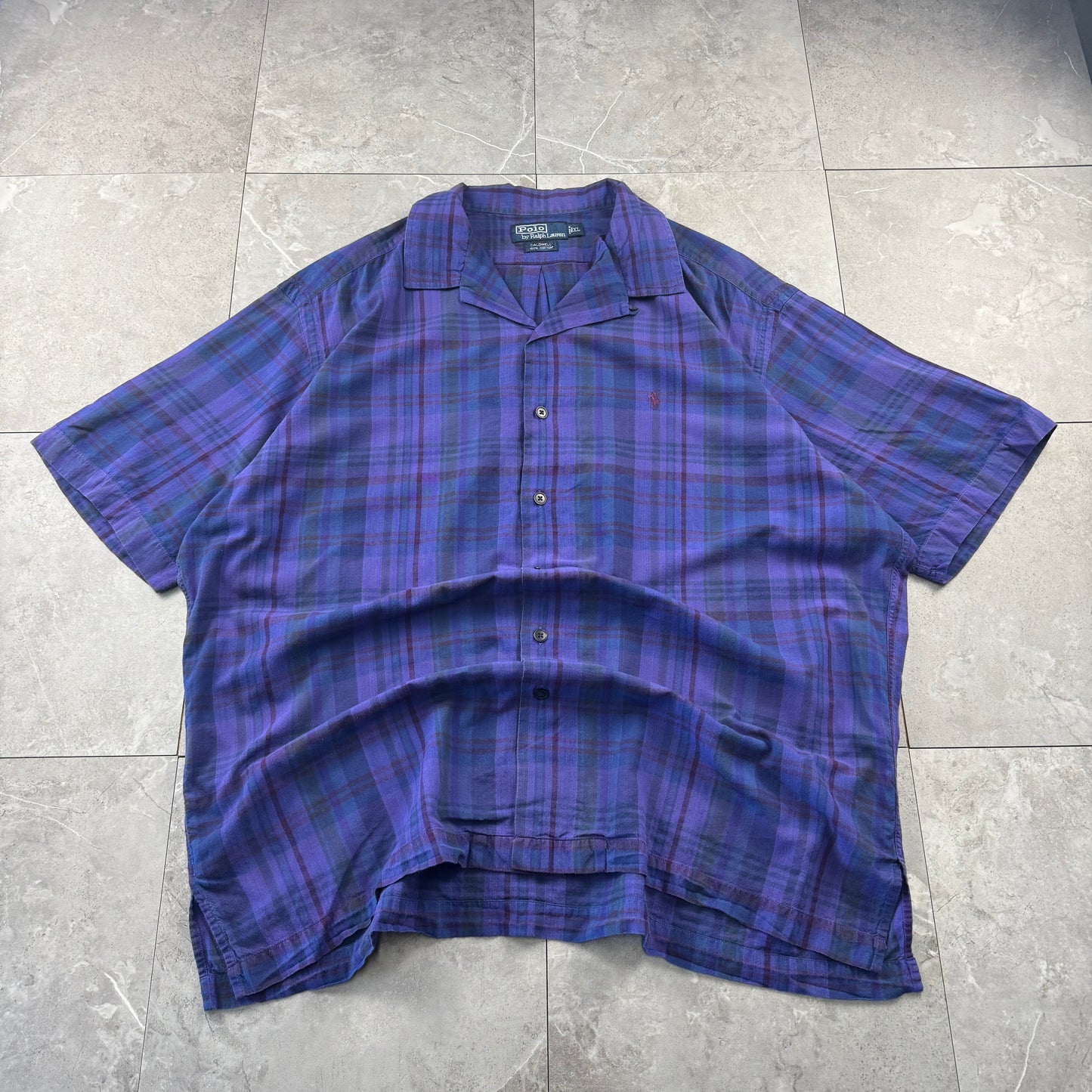 00s Polo by Ralph Lauren Caldwell Purple Checkered Open Collar Shirt XL