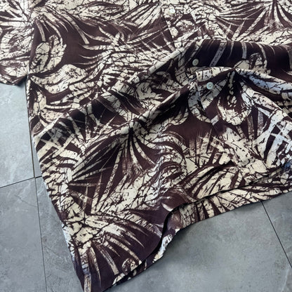 00s Polo by Ralph Lauren Clayton Brown Silk x Linen Short Sleeve Shirt L