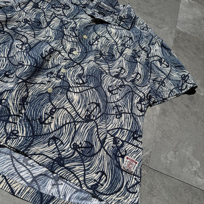 90s-00s Polo Sport Blue Anchor Graphic Seersucker Cotton Open Collar Shirt KiiChain Clothing