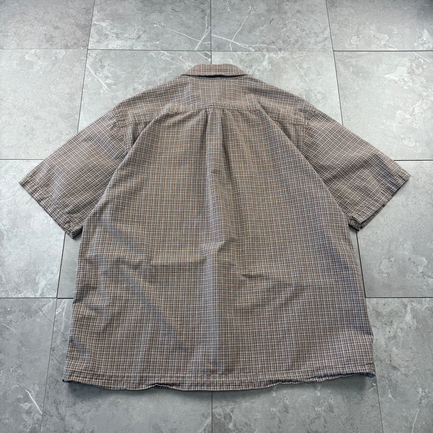 90s Old Navy Brown Checkered Short Sleeve Shirt M