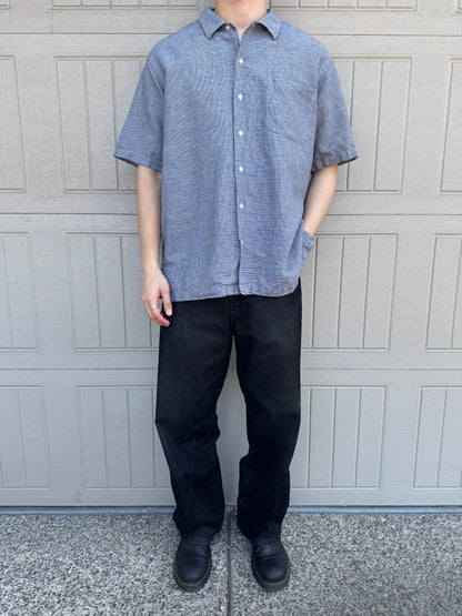 00s Ralph Lauren Polo Golf Clayton Black/White Houndstooth Linen x Cotton Short Sleeve Shirt XL