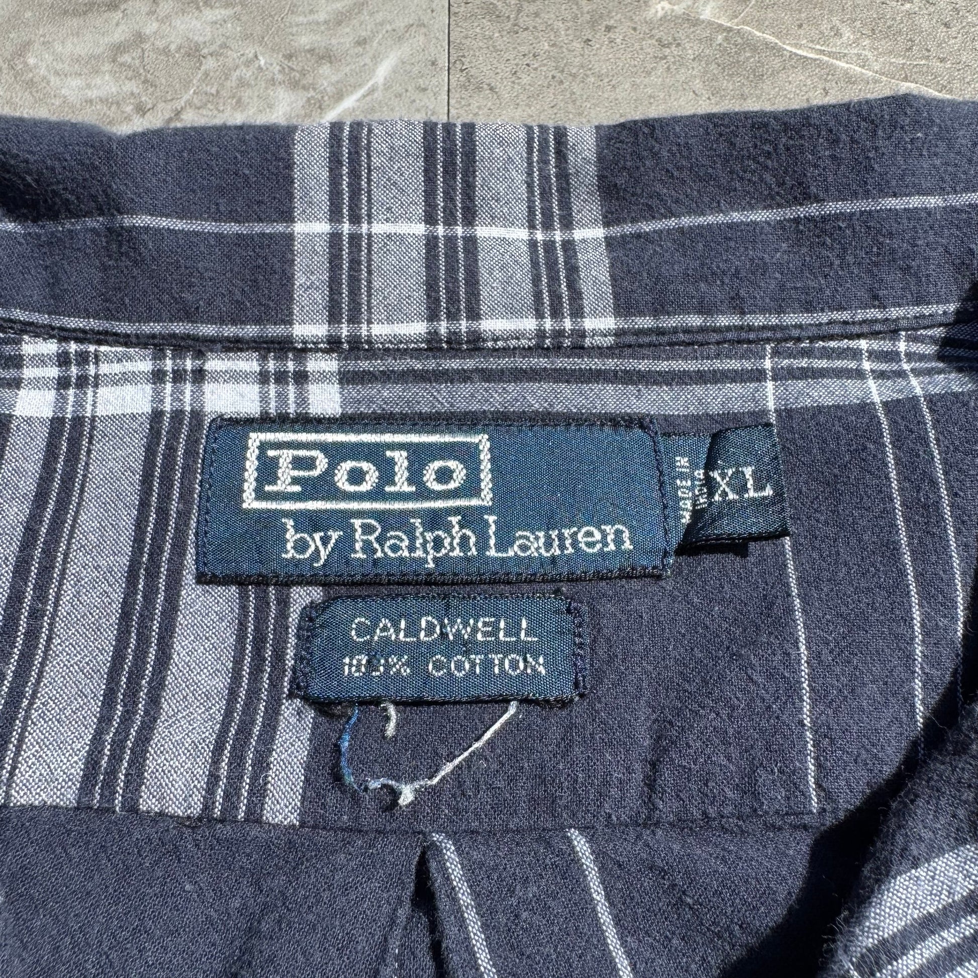 90s-00s Ralph Lauren “Caldwell” Navy Checkered Open Collar Shirt KiiChain Clothing