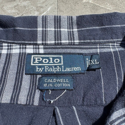90s-00s Ralph Lauren “Caldwell” Navy Checkered Open Collar Shirt KiiChain Clothing