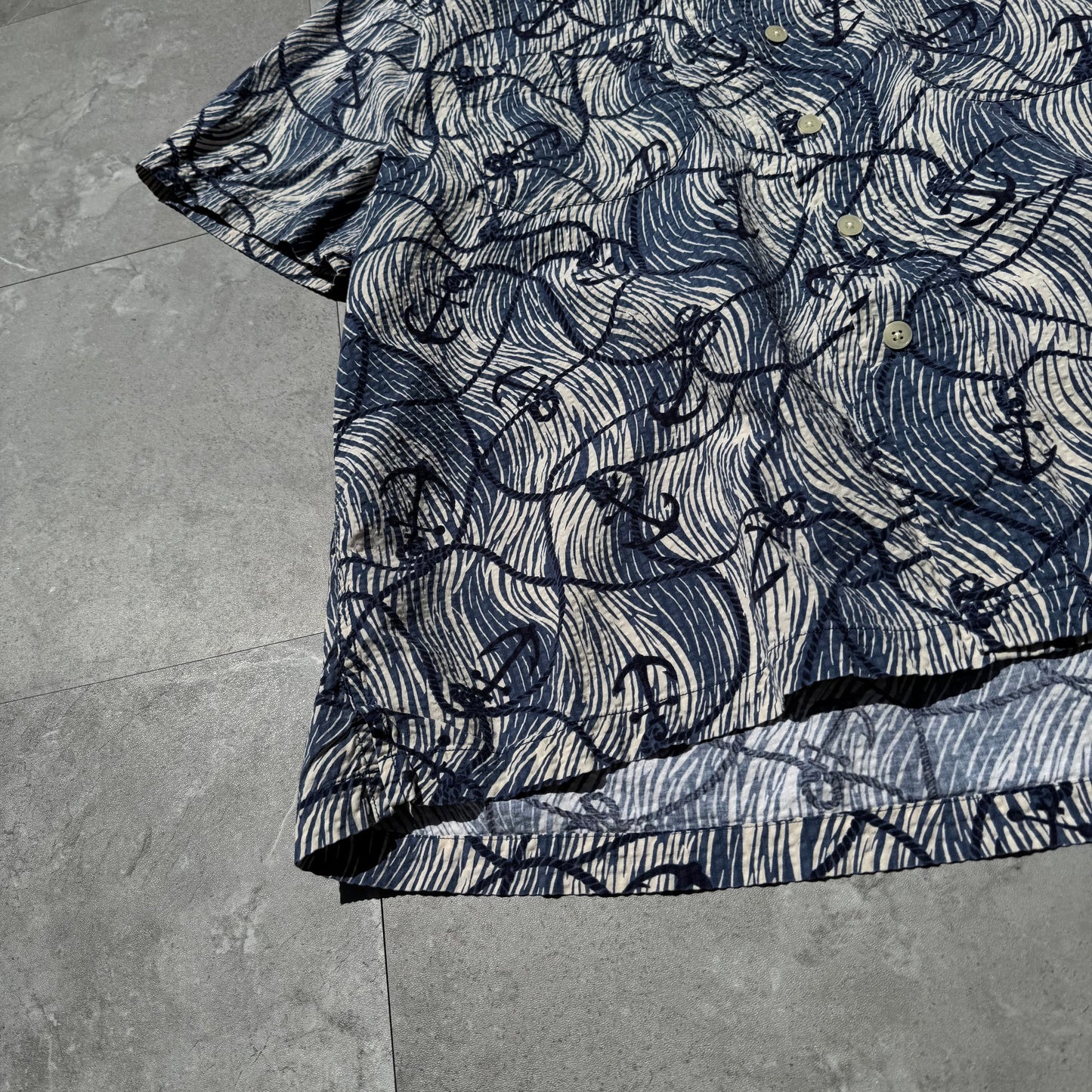 90s-00s Polo Sport Blue Anchor Graphic Seersucker Cotton Open Collar Shirt KiiChain Clothing