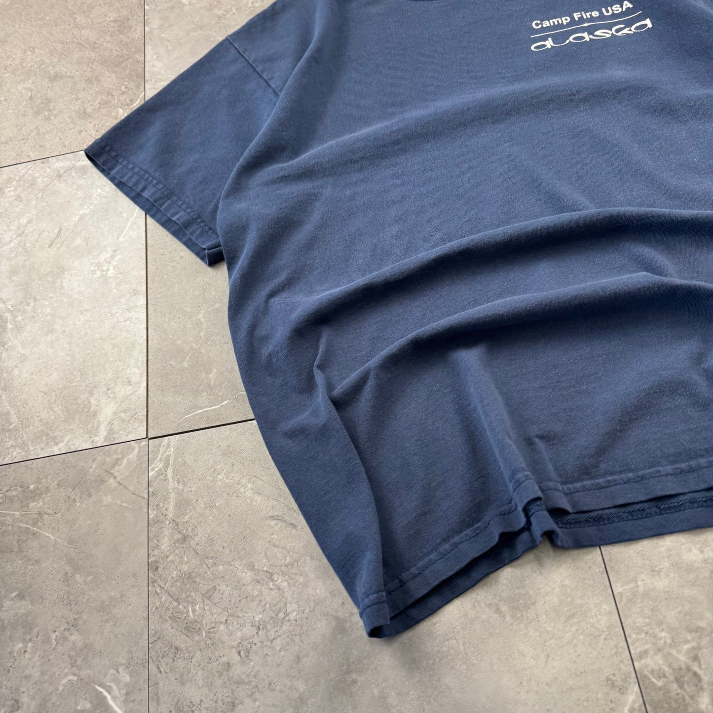 90s-00s Gildan Rolling Since the 60s Camp Fire USA Alaska Navy Bicycle Graphic T-Shirt