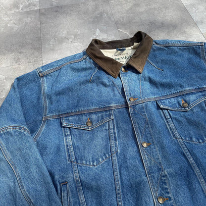 90s St. John's Bay Leather Collar Denim Jacket