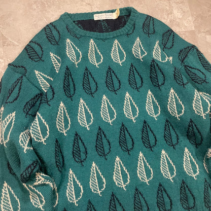 80s-90s Vanessa Keegan Made in England Wool Leaf Design Knitted Sweater