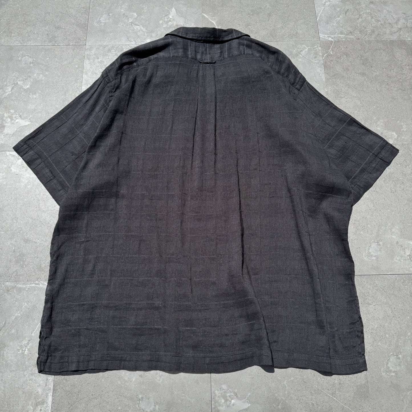 90s-00s Ralph Lauren Rare Caldwell Black Linen x Cotton Checkered Open Collar Shirt KiiChain Clothing