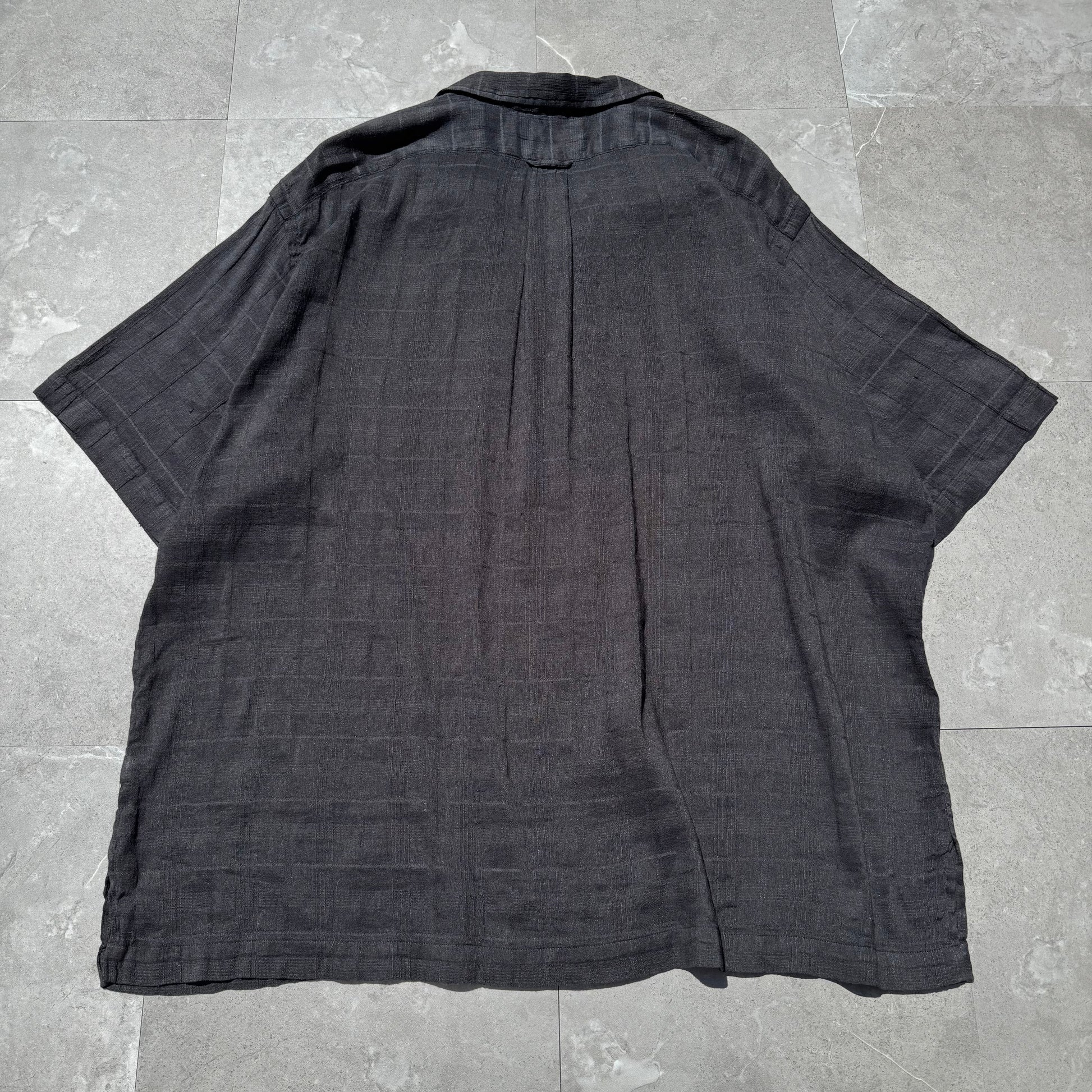 90s-00s Ralph Lauren Rare Caldwell Black Linen x Cotton Checkered Open Collar Shirt KiiChain Clothing