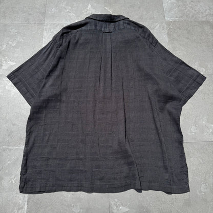 90s-00s Ralph Lauren Rare Caldwell Black Linen x Cotton Checkered Open Collar Shirt KiiChain Clothing