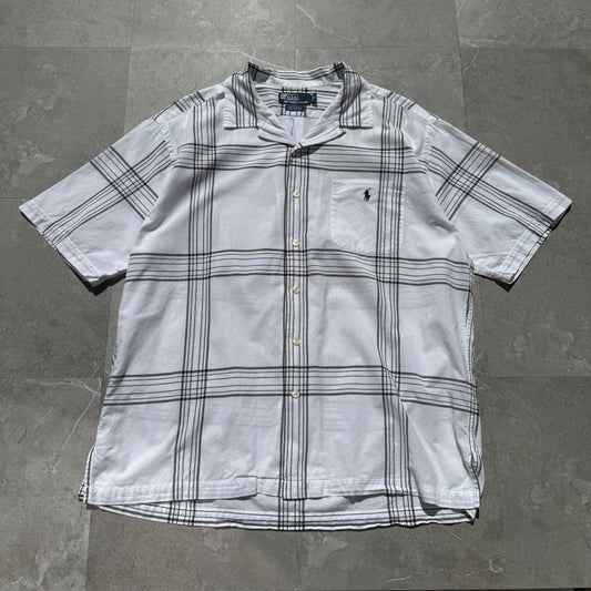 90s Ralph Lauren “Caldwell” White Checkered Open Collar Shirt KiiChain Clothing