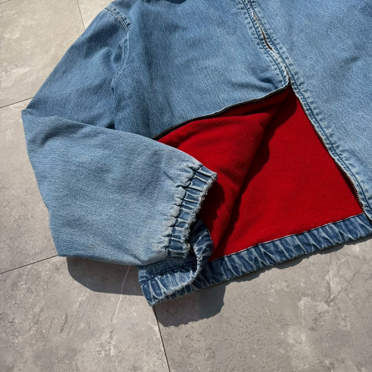 80s-90s Ralph Lauren Made in USA Red Fleece Lined Corduroy Collar Denim Swing Top Jacket