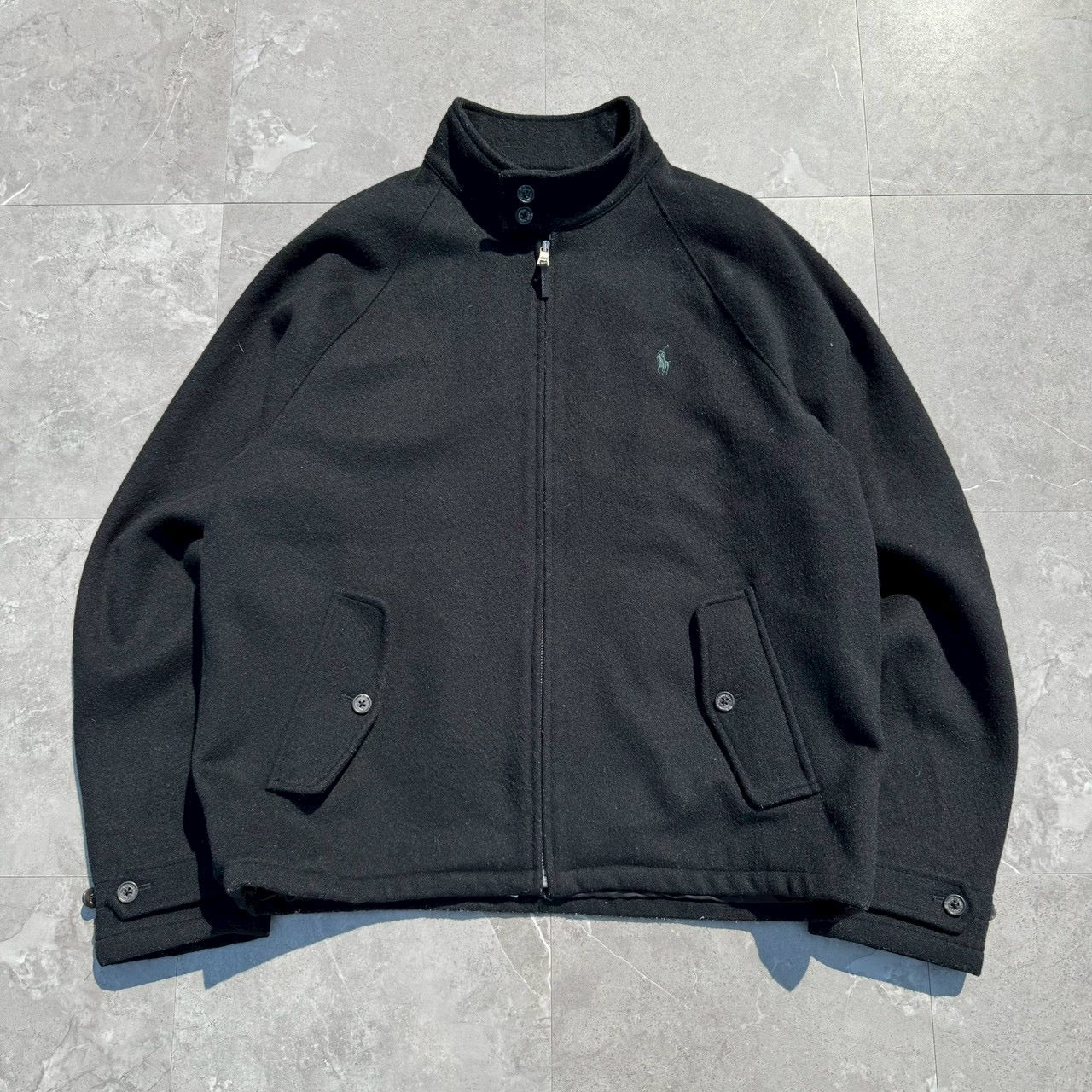 00s Ralph Lauren Black Wool Harrington Jacket