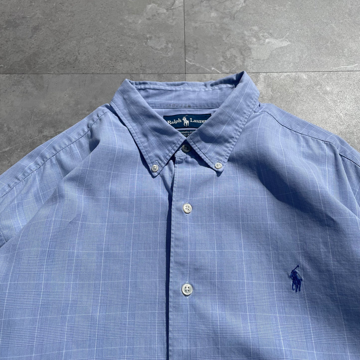 90s-00s Ralph Lauren Marlowe 100% Two-Ply Cotton Light Blue Checkered Shirt