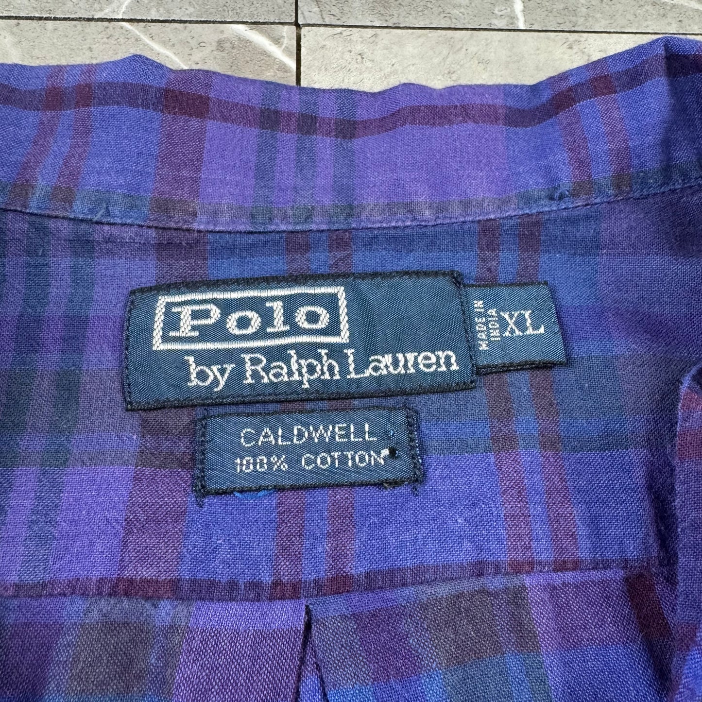 00s Polo by Ralph Lauren Caldwell Purple Checkered Open Collar Shirt XL