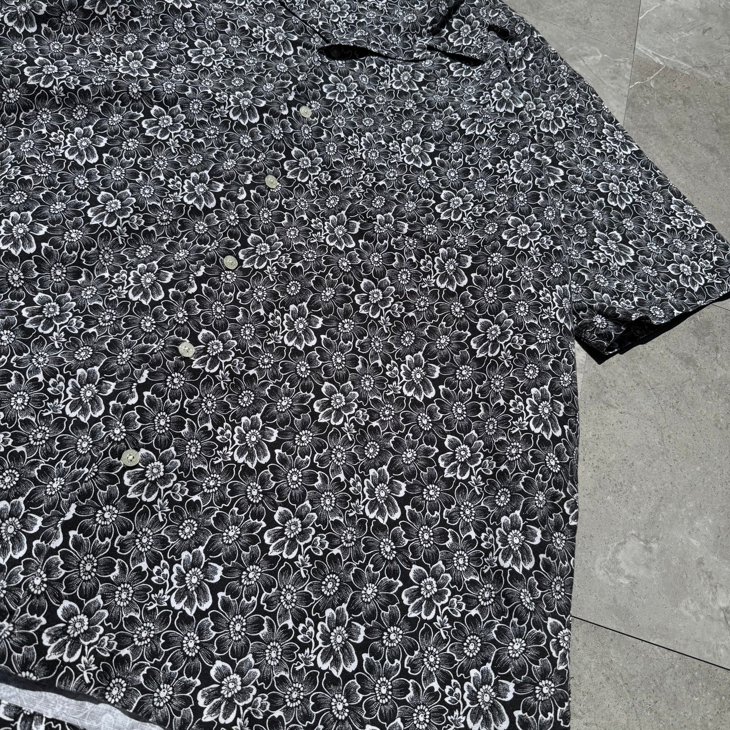 90s-00s Ralph Lauren Polo Golf Clayton Black Floral Linen x Cotton Open Collar Shirt KiiChain Clothing