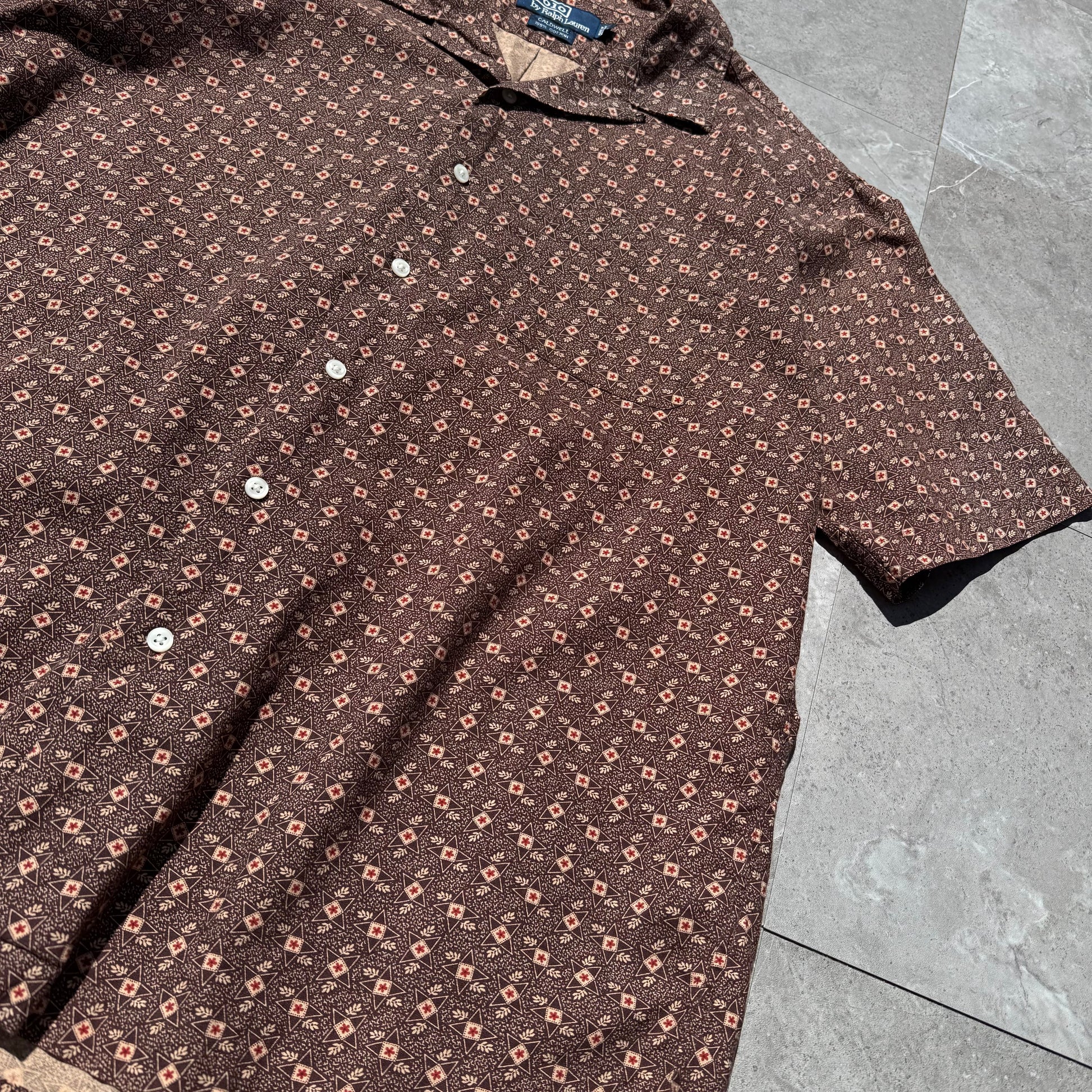 90s-00s Ralph Lauren Caldwell Brown Open Collar Shirt KiiChain Clothing