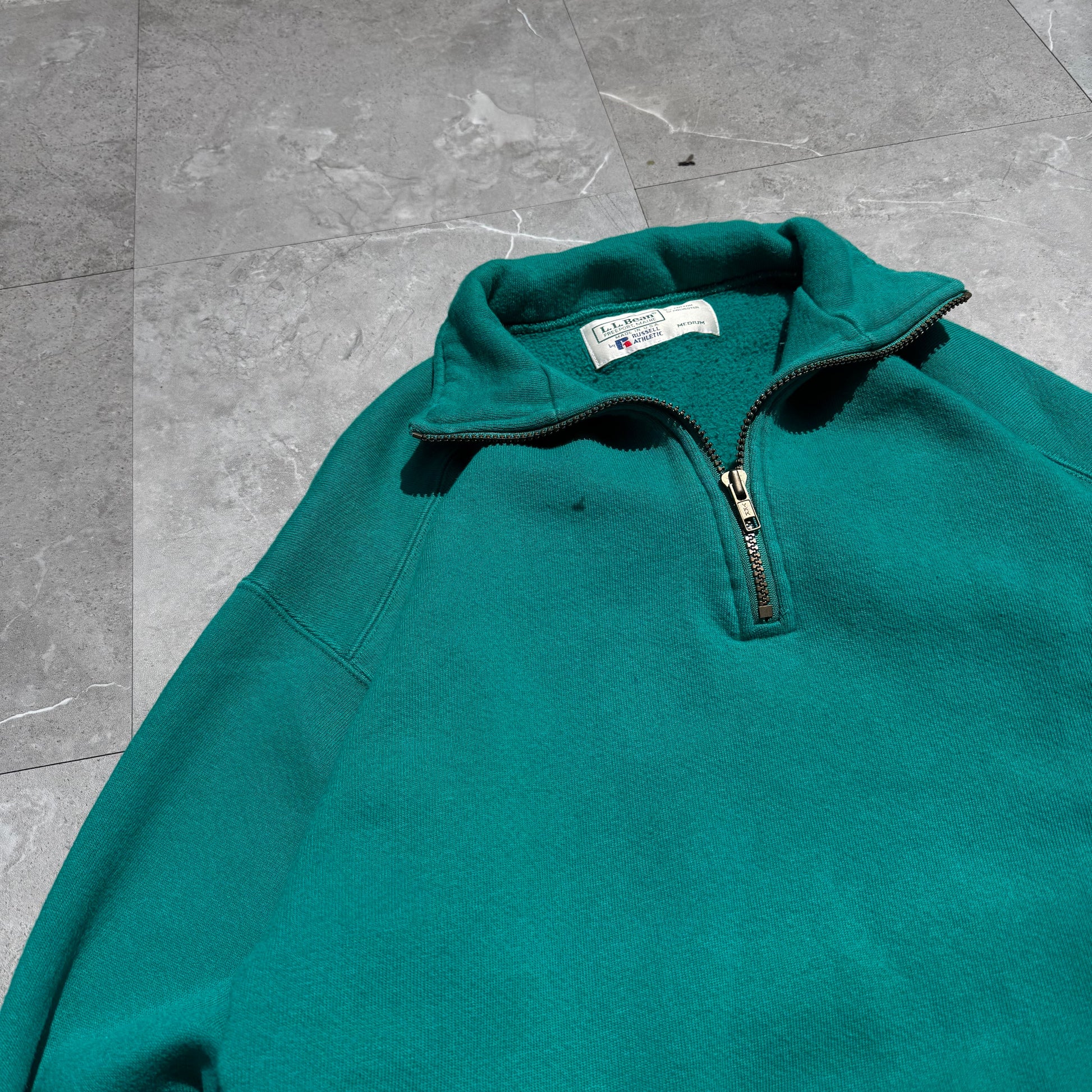 90s L.L. Bean by Russell Made in USA Half-Zip Green Sweatshirt KiiChain Clothing