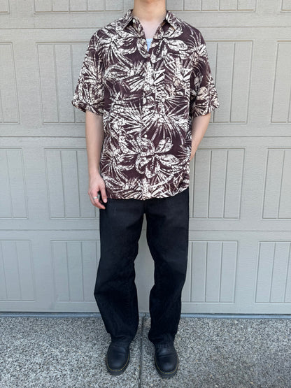 00s Polo by Ralph Lauren Clayton Brown Silk x Linen Short Sleeve Shirt L