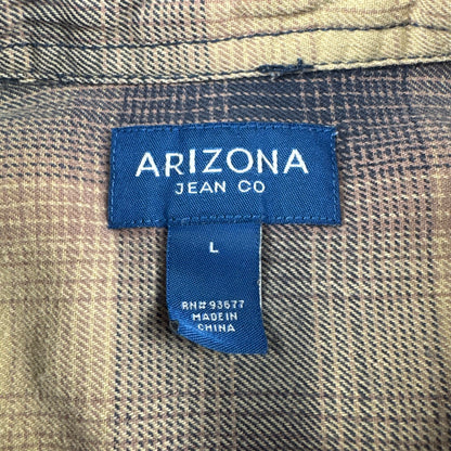 00s Arizona Beige & Navy Shadow Checkered Cotton Flannel Shirt