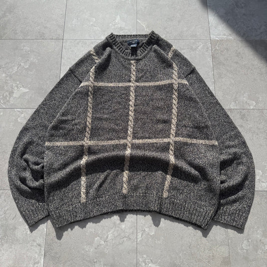 90s-00s Dockers Gray/Beige Checkered Cotton Knit