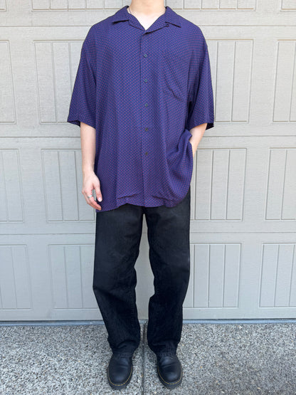 00s Polo by Ralph Lauren Clayton Purple Dot Pattern Rayon Open Collar Shirt XL