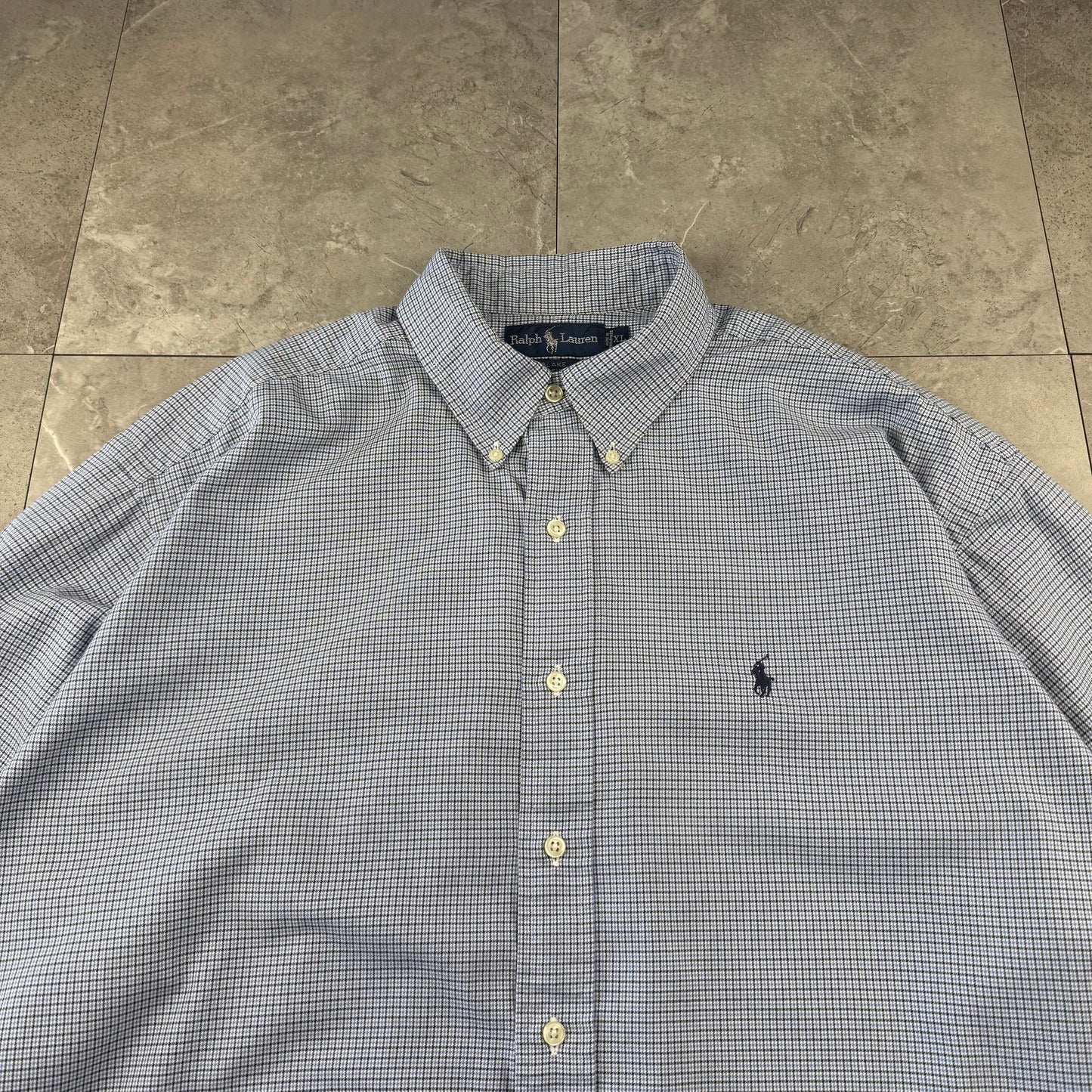 00s Ralph Lauren “Blake” 100% Two-Ply Cotton Blue Houndstooth Checkered Button Down Shirt