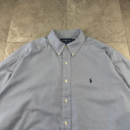 00s Ralph Lauren “Blake” 100% Two-Ply Cotton Blue Houndstooth Checkered Button Down Shirt