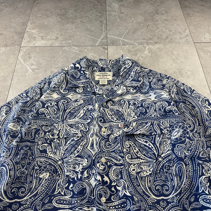 00s Ralph Lauren Polo Jeans Co. Blue Paisley Open Collar Shirt S