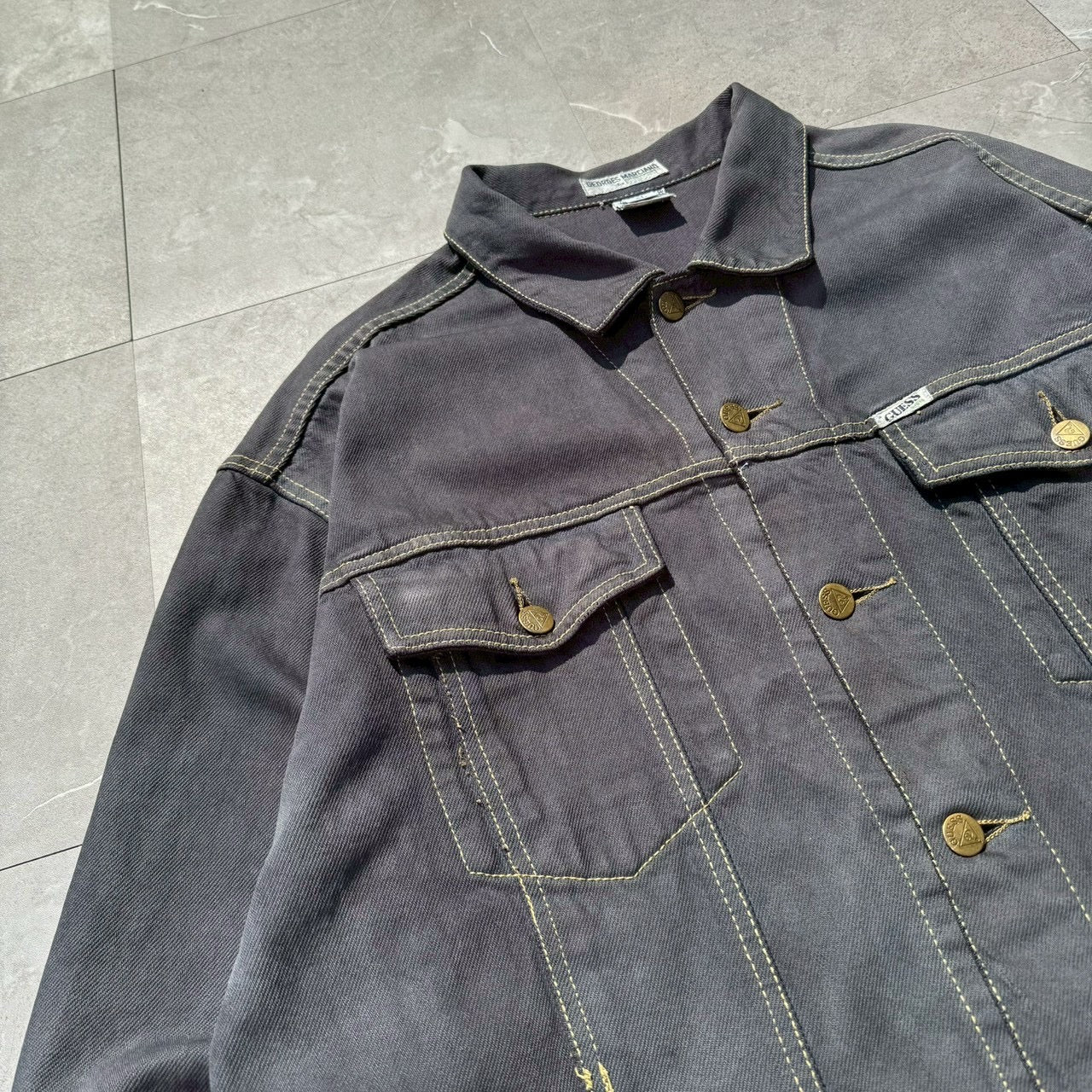 90s GUESS Made in USA Black/Dark Gray Denim Jacket