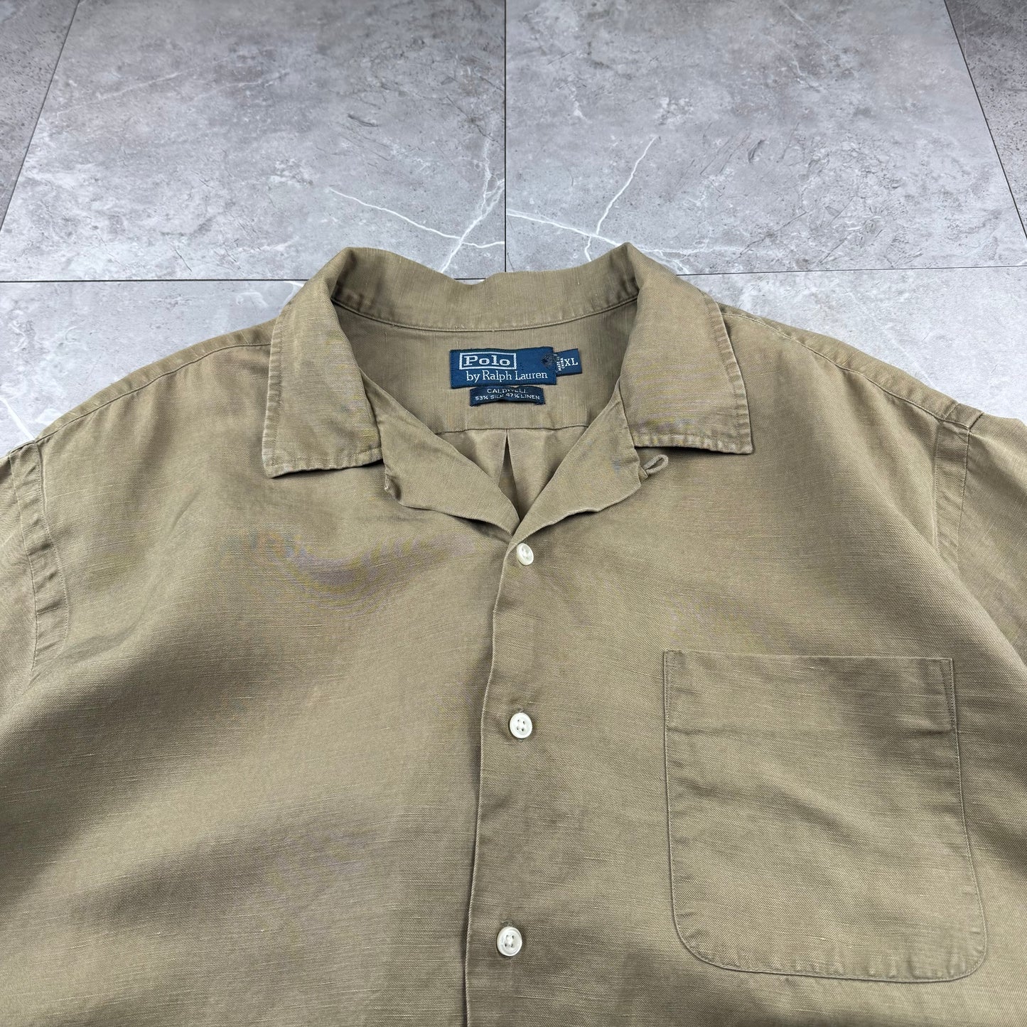 00s Polo by Ralph Lauren Caldwell Brown Silk x Linen Open Collar Shirt XL