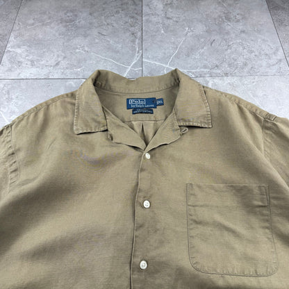 00s Polo by Ralph Lauren Caldwell Brown Silk x Linen Open Collar Shirt XL