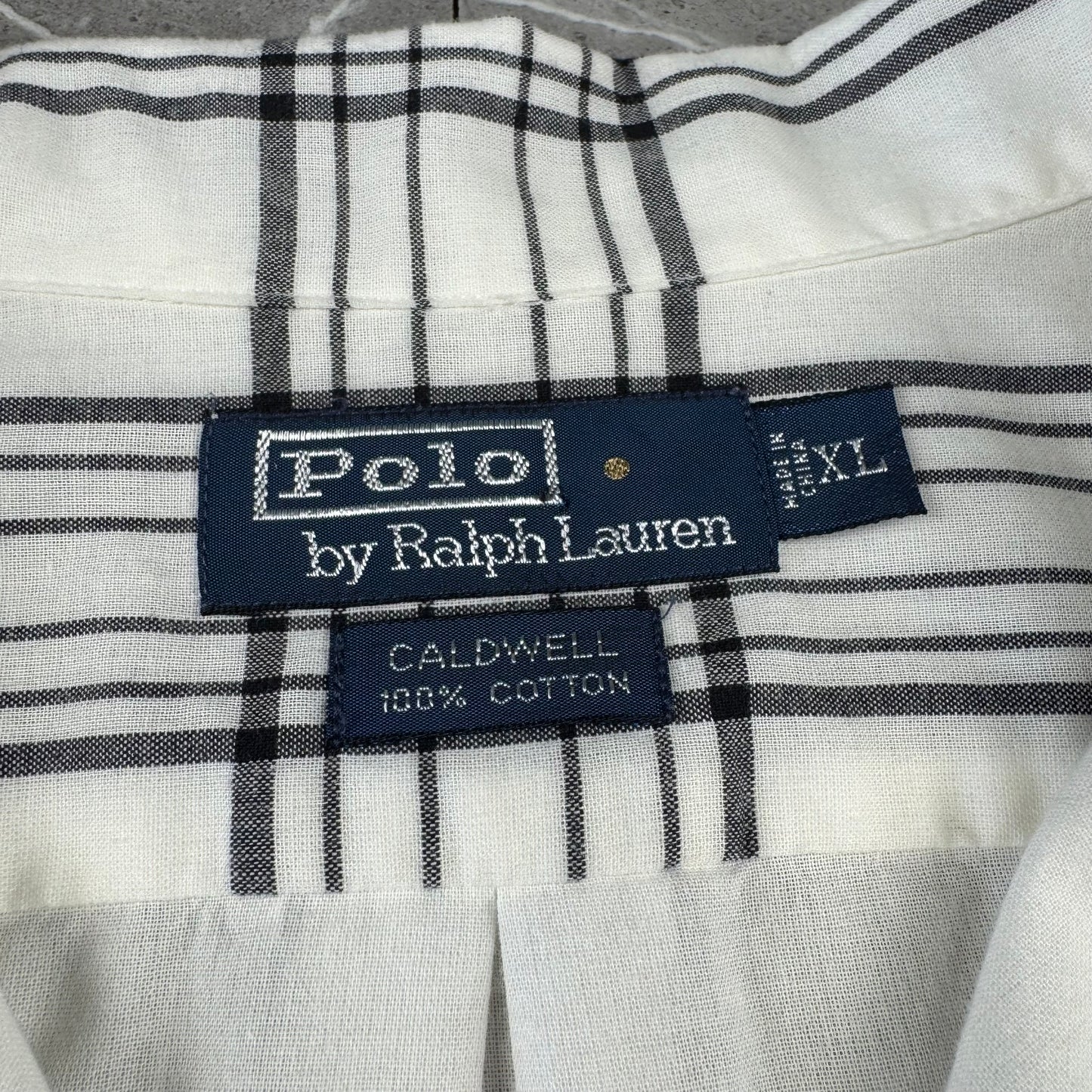00s Ralph Lauren Caldwell White Checkered Open Collar Shirt XL