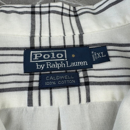 00s Ralph Lauren Caldwell White Checkered Open Collar Shirt XL