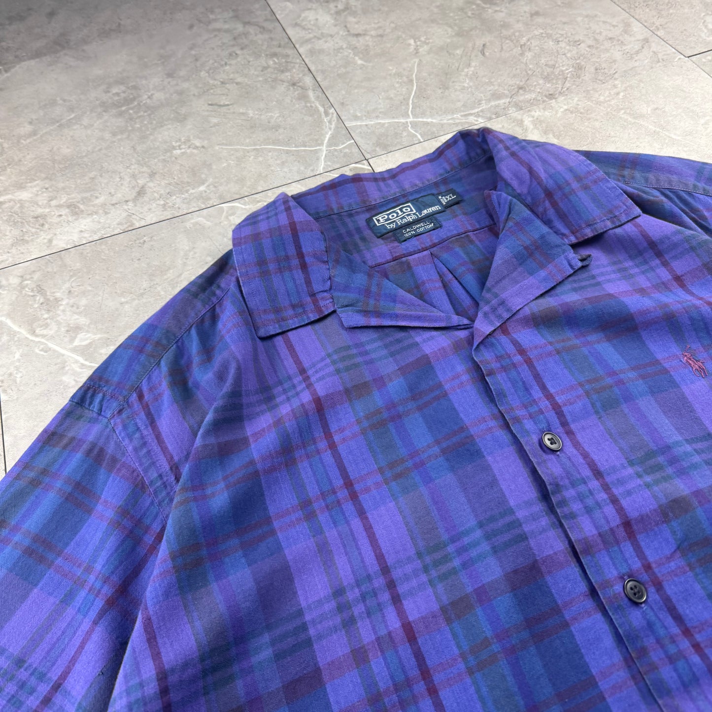 00s Polo by Ralph Lauren Caldwell Purple Checkered Open Collar Shirt XL