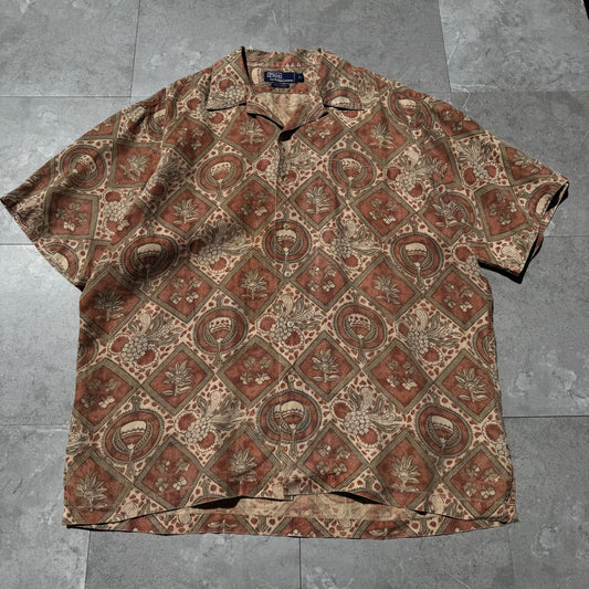 90s Ralph Lauren Rare Graphic Linen Open Collar Shirt KiiChain Clothing