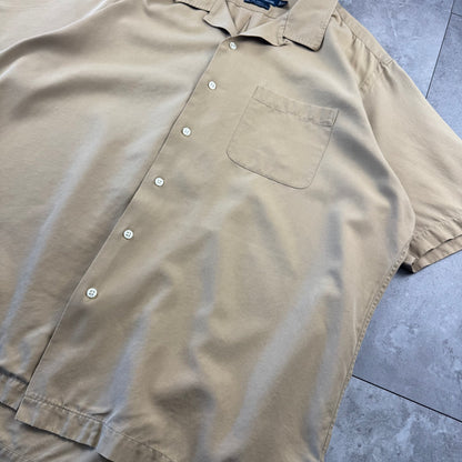 00s Polo by Ralph Lauren Caldwell No-Pony Beige Silk x Cotton Open Collar Shirt XL