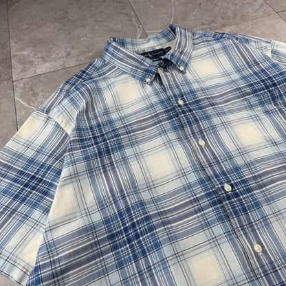 00s Ralph Lauren Bob Camp Blue Checkered Button Down Short Sleeve Shirt XL