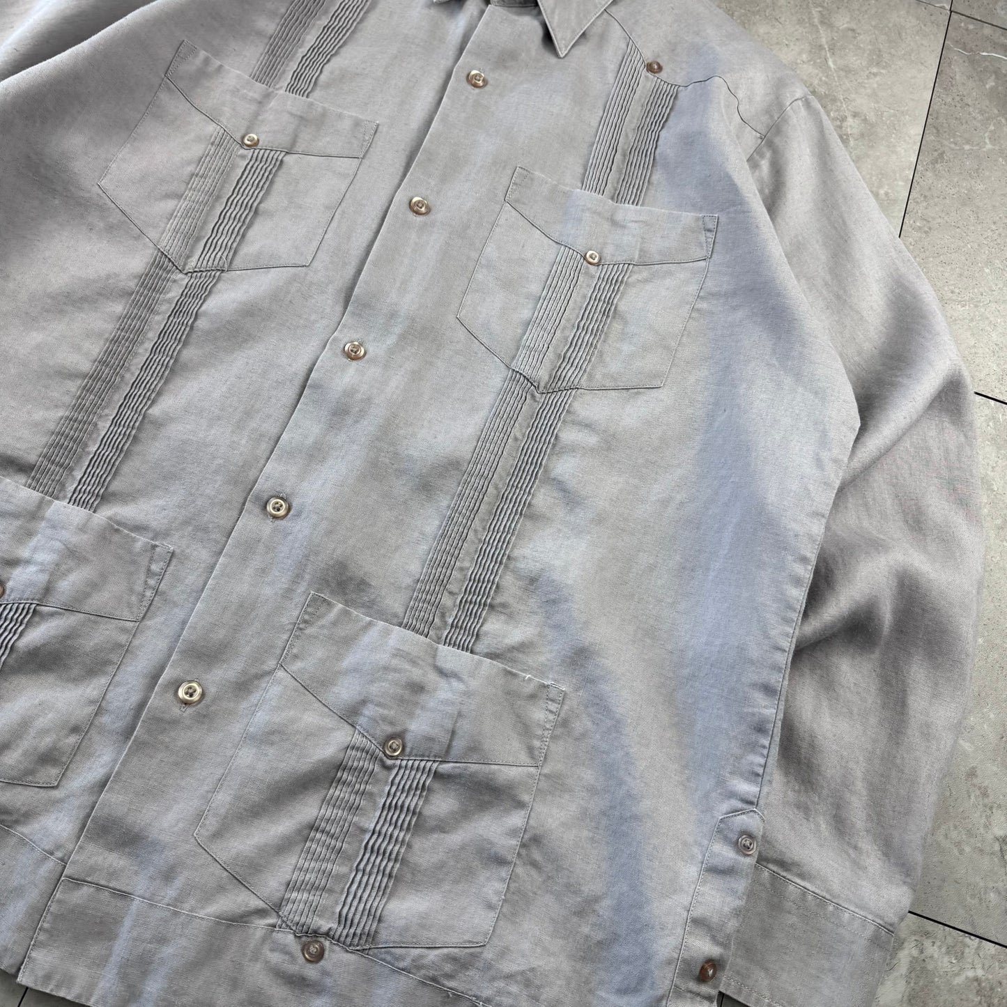 80s-90s Renato Faded Gray 100% Linen Cuba Shirt