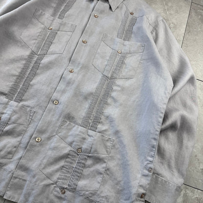80s-90s Renato Faded Gray 100% Linen Cuba Shirt