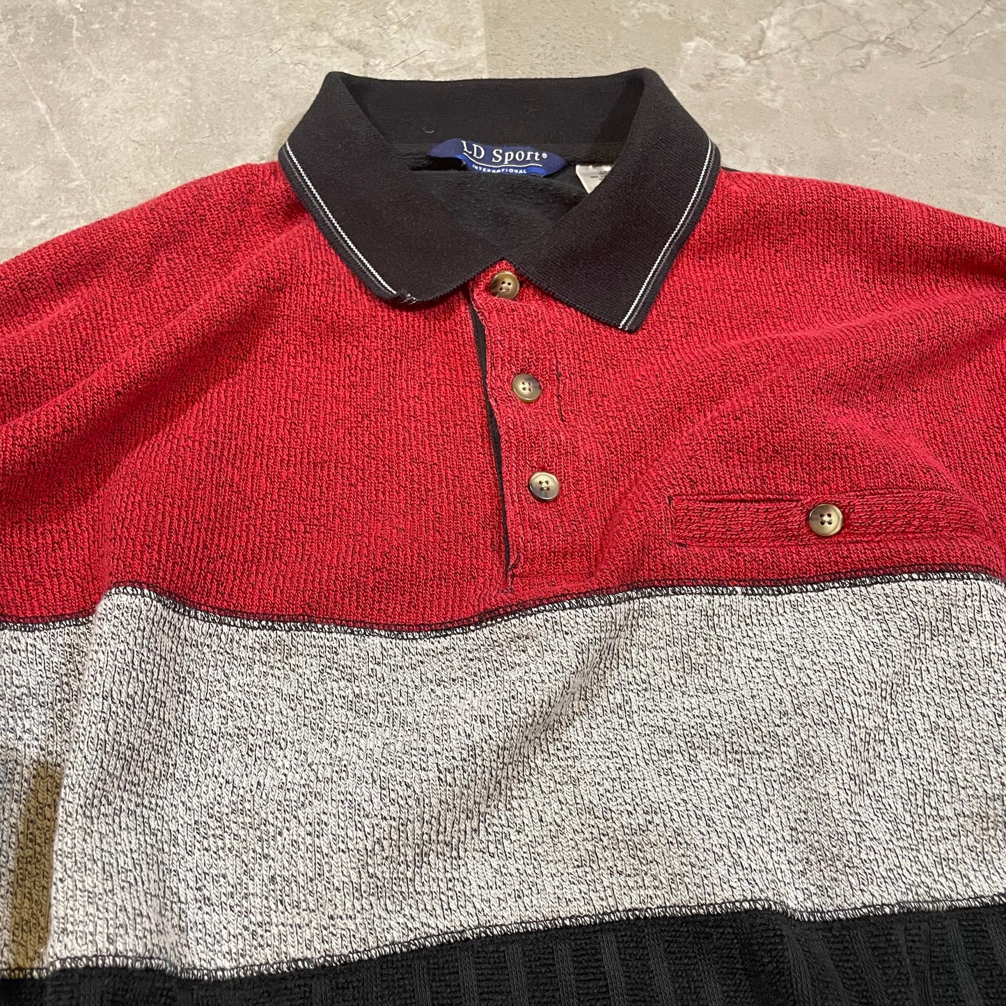 90s LD Sport Color-Block Polo Sweater