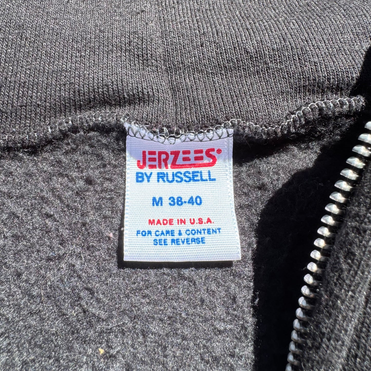 80s-90s Jerzees by Russell Athletic Made in USA Black Zip-Up Hoodie KiiChain Clothing