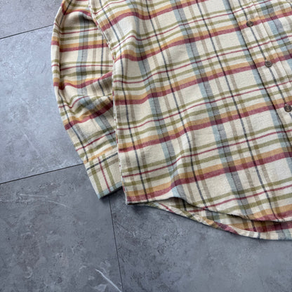 90s-00s Claybrooke Outdoors Beige Checkered Flannel Button Down Shirt